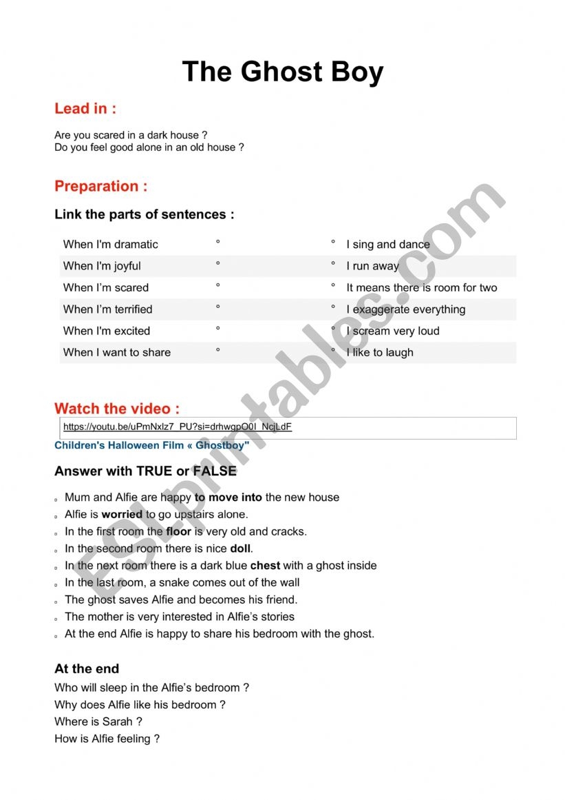 The Ghost Boy Listening Scary Film ESL Worksheet By Delph76