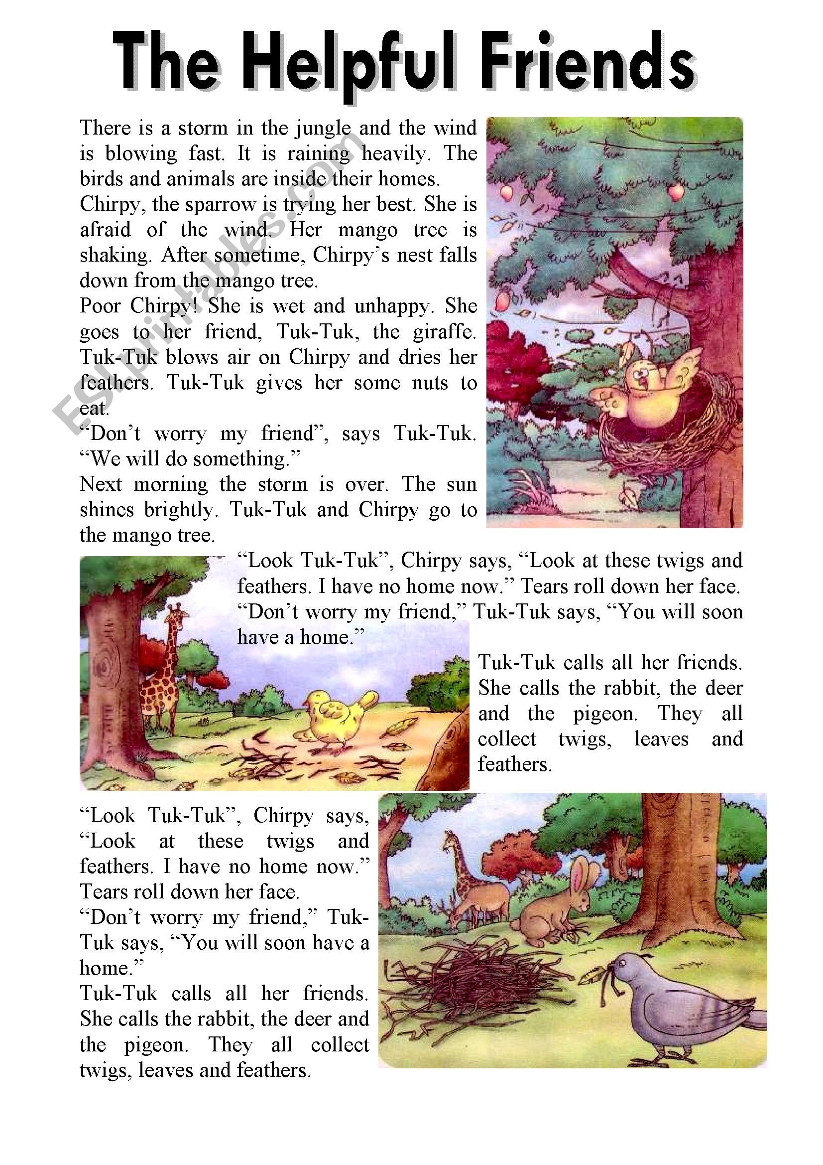 The Helpful Friends Reading Comprehension 3 Pages Editable With Key ESL Worksheet By Vikral