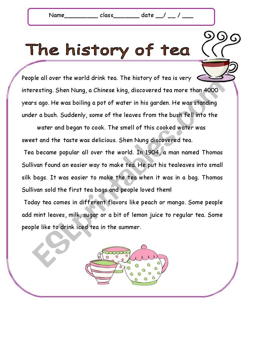 The History Of Tea ESL Worksheet By Schulzi