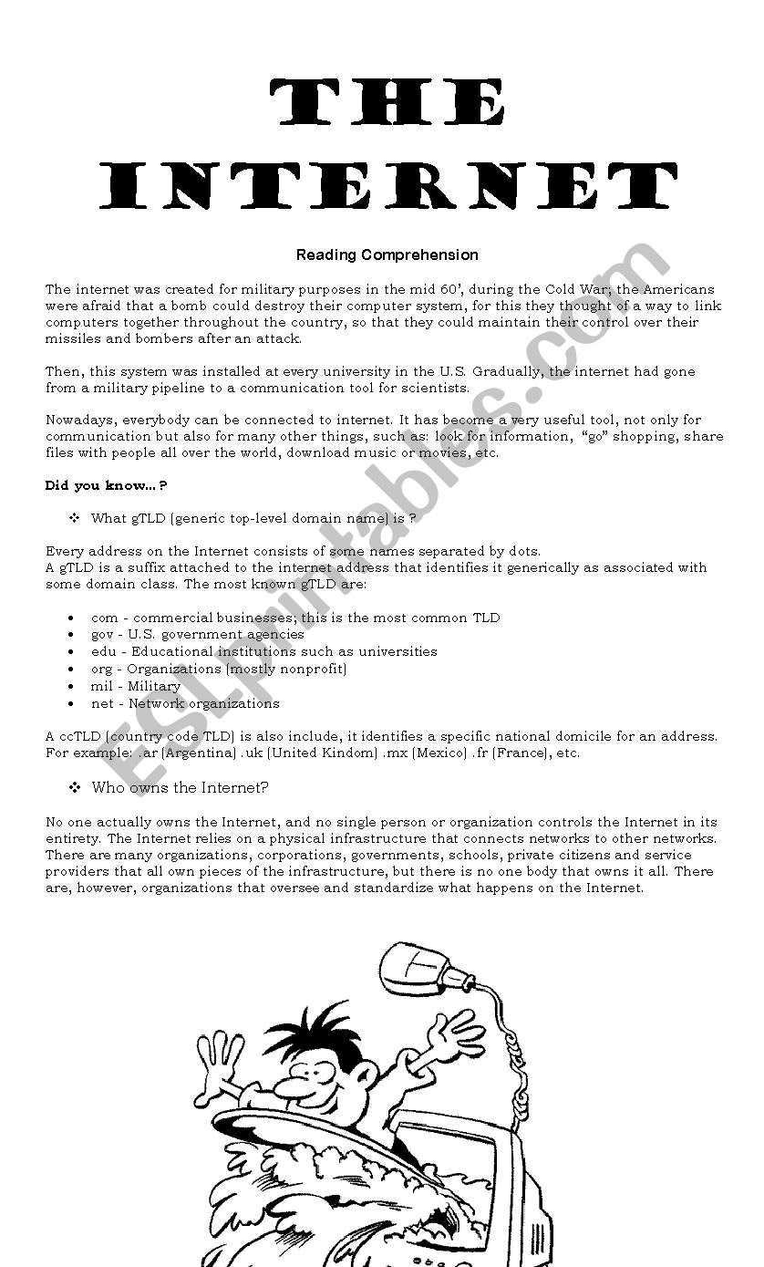 The Internet Reading Comprehension ESL Worksheet By Ratu