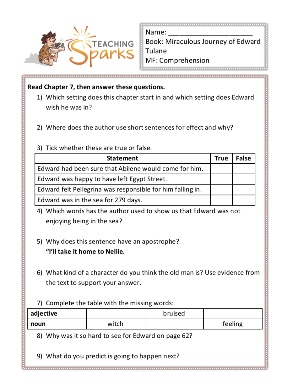 The Miraculous Journey Of Edward Tulane Guided Reading Year 3 Year 4