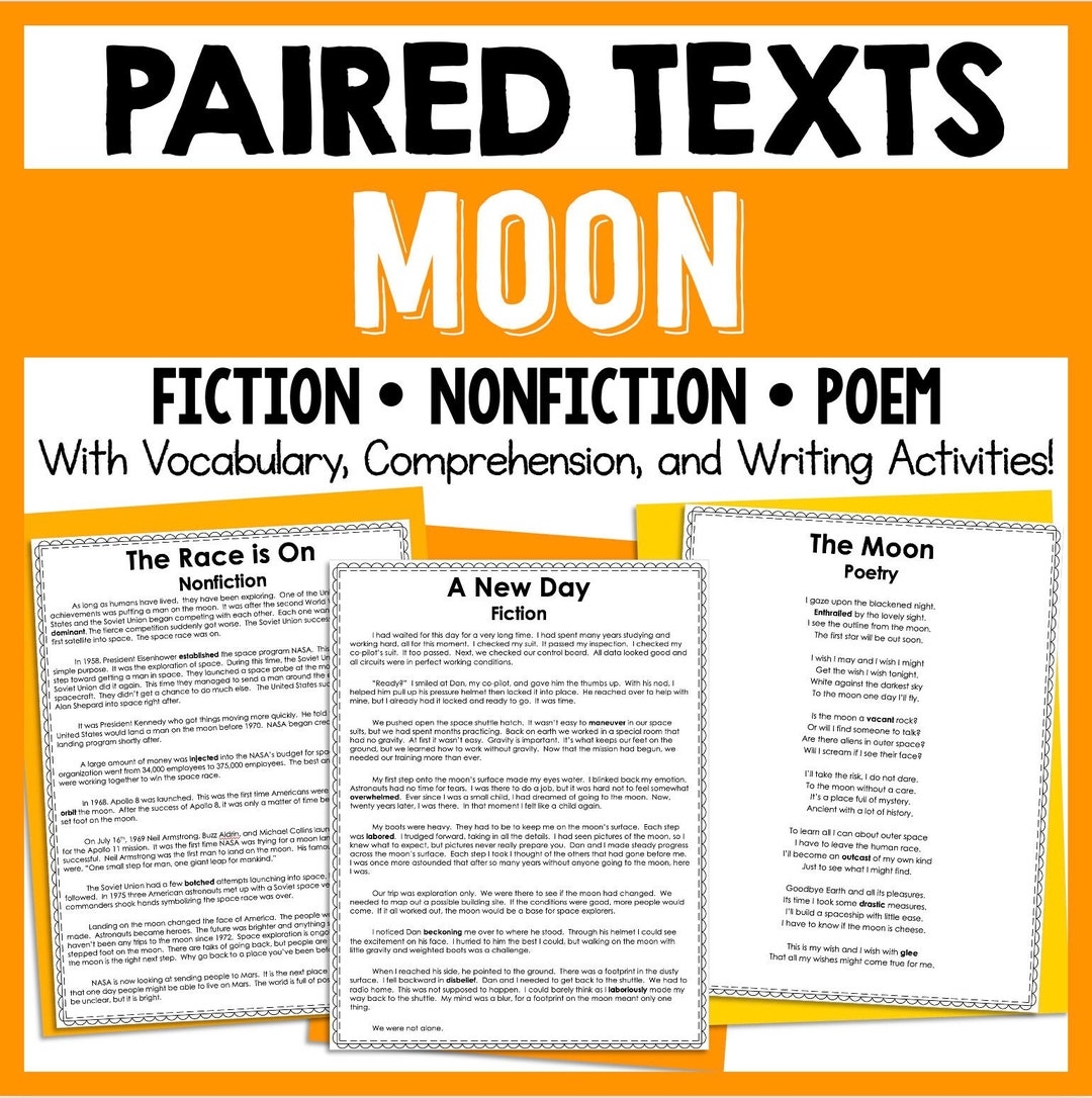 The Moon Reading Comprehension Paired Texts Passages Homeschool Worksheets Printables Etsy