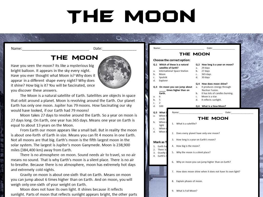 The Moon Reading Comprehension Passage And Questions PDF 