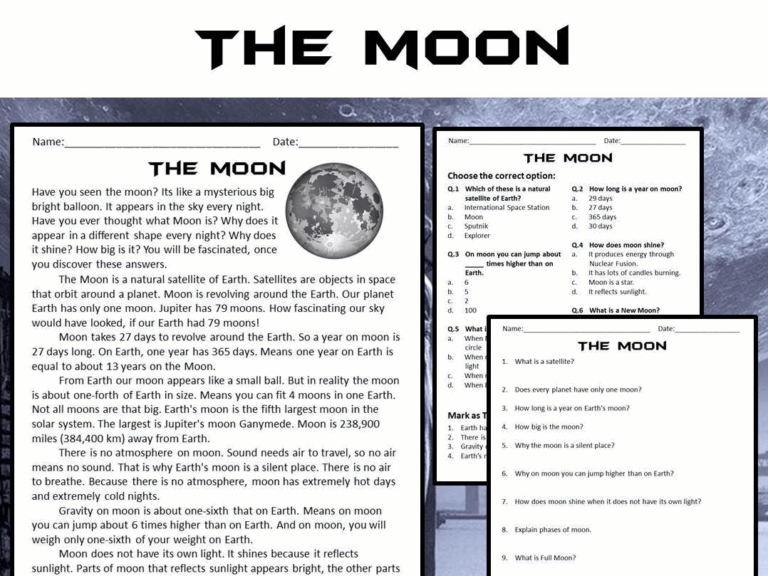 The Moon Reading Comprehension Passage And Questions PDF 