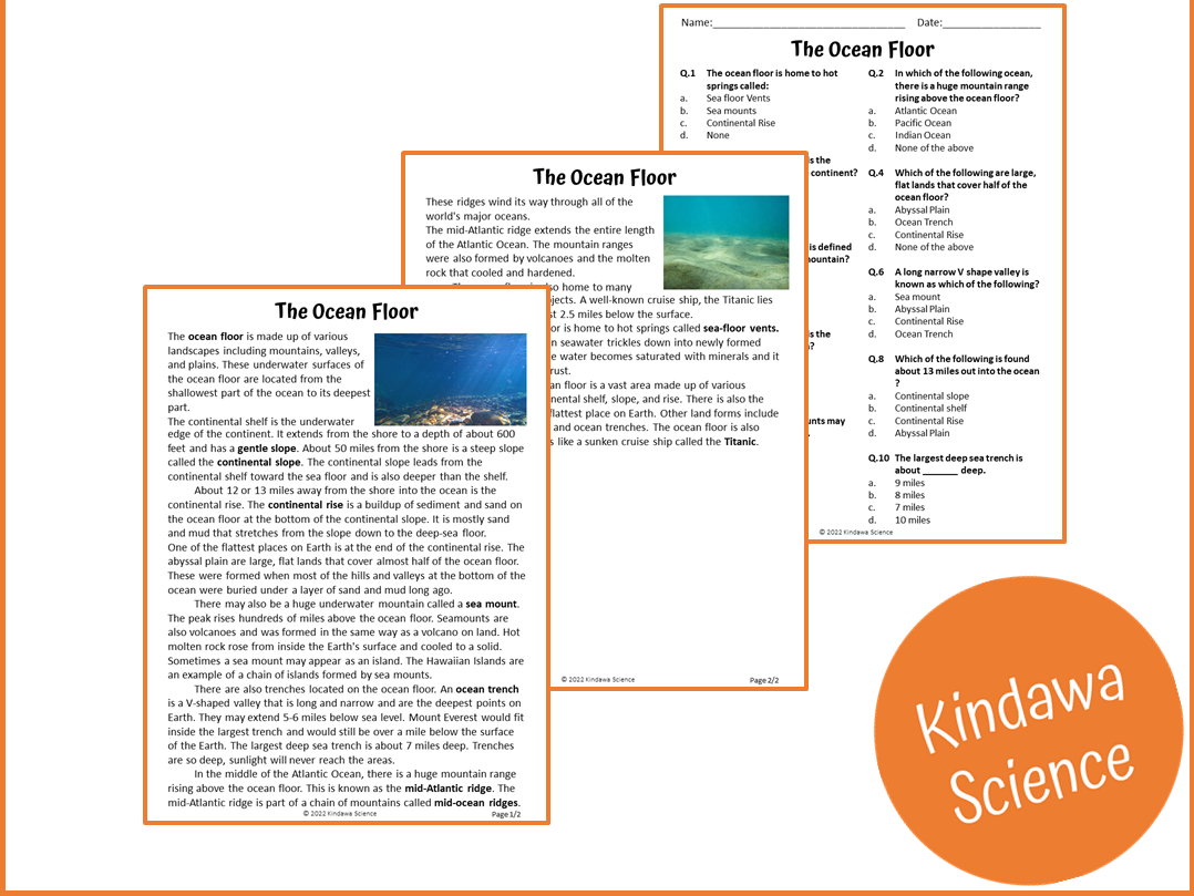The Ocean Floor Reading Comprehension Passage And Questions PDF Teaching Resources