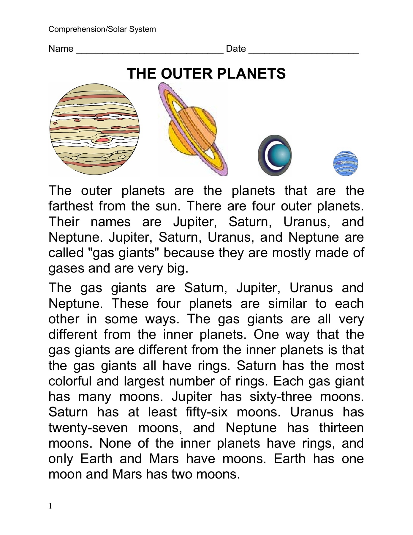 Jupiter Reading Comprehension Worksheet Answers