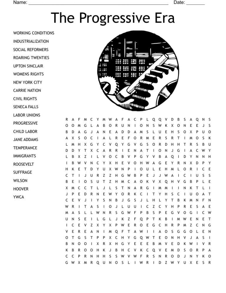 The Progressive Era Word Search WordMint