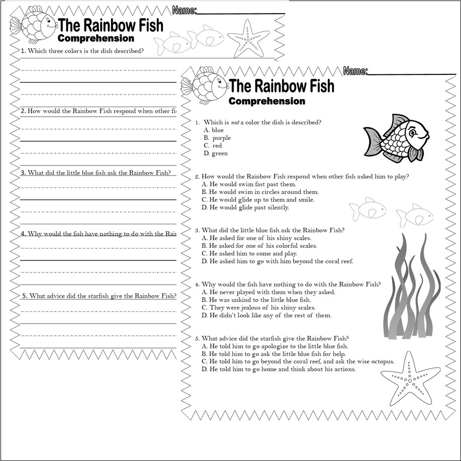 Fish Reading Comprehension Worksheets