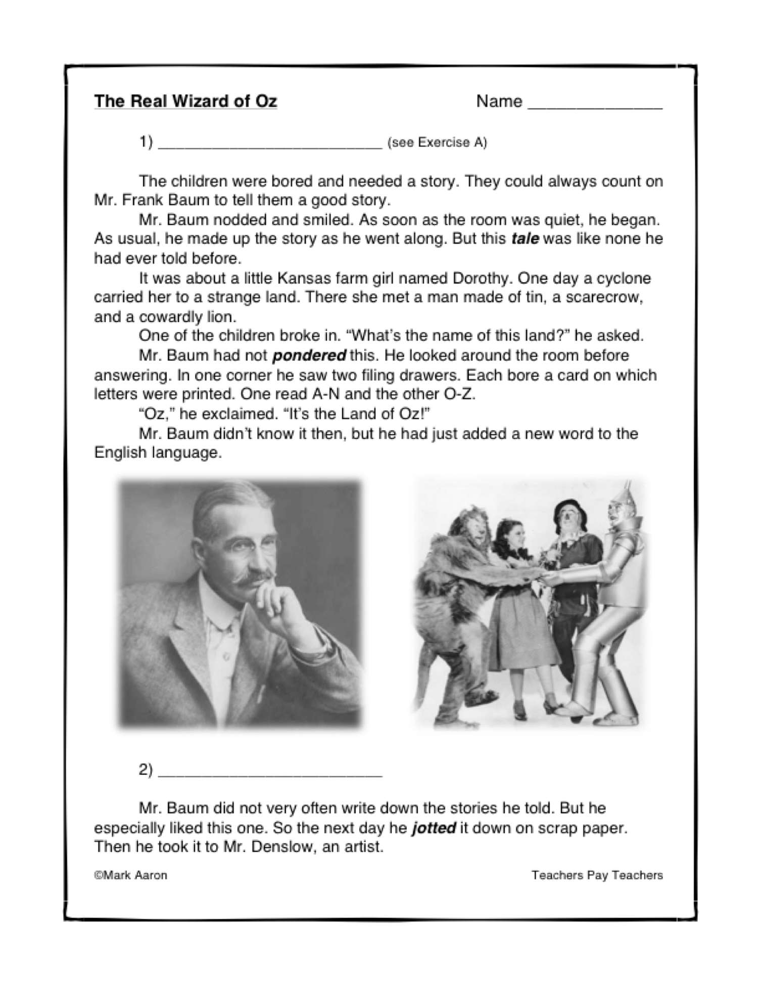 The Real Wizard Of Oz Reading Comprehension Passage Assessment 