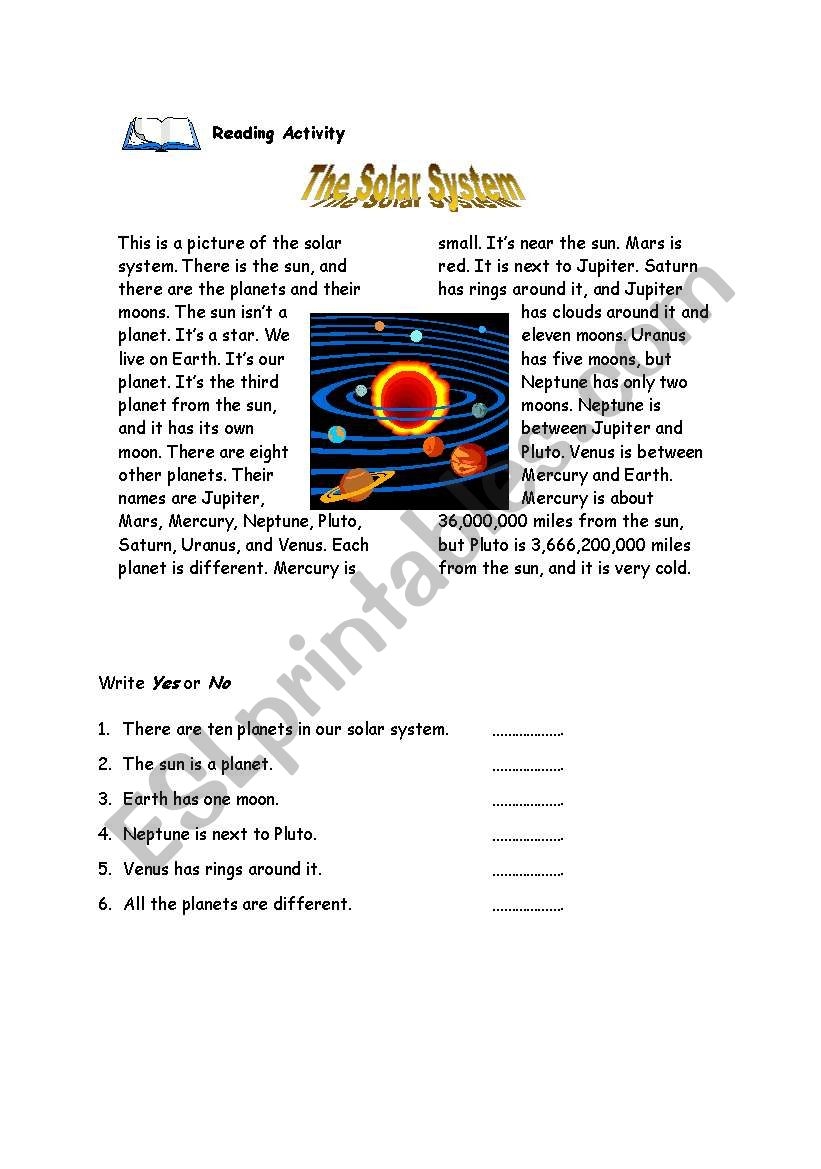 The Solar System Reading Activity ESL Worksheet By Lucka20