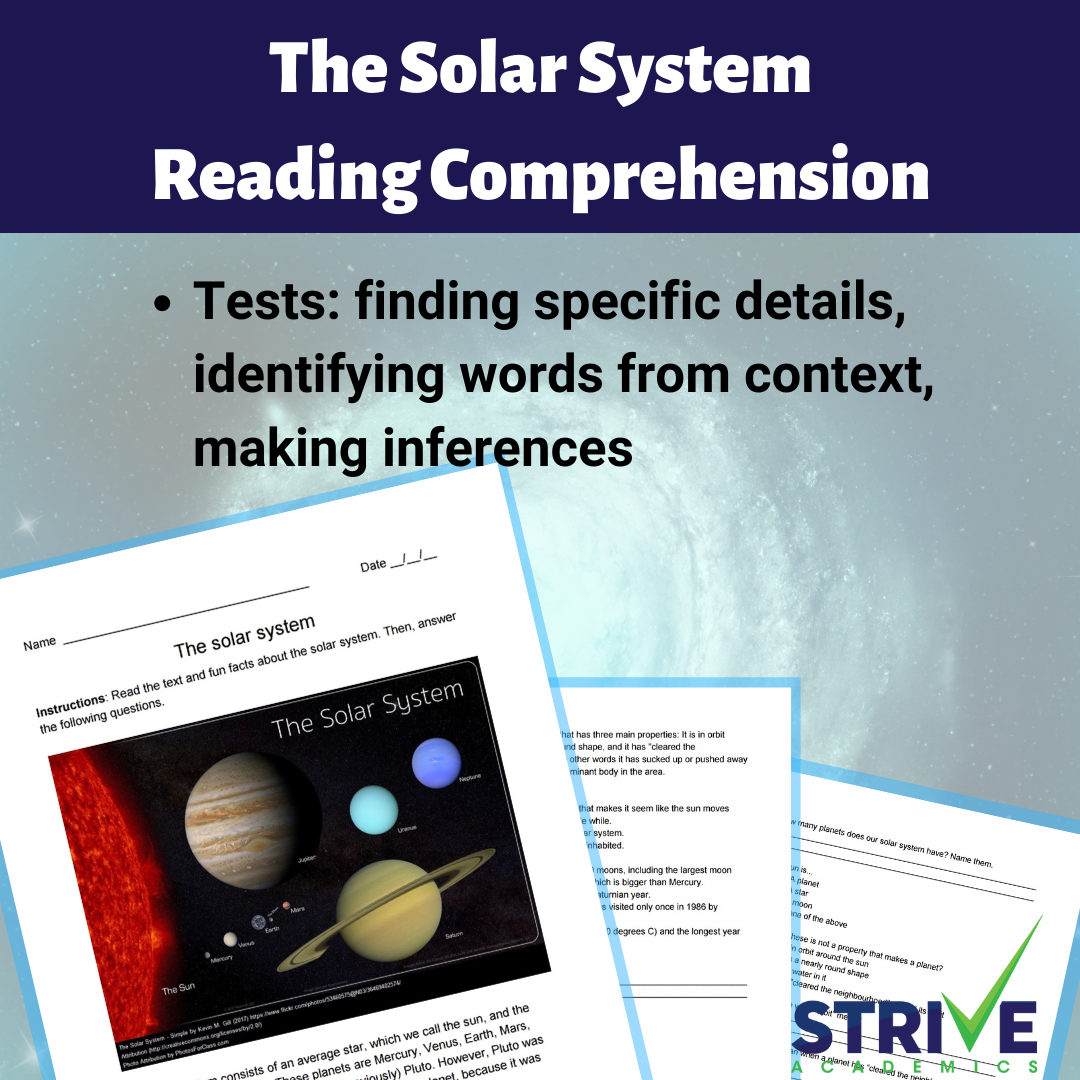 The Solar System Reading Comprehension Worksheet Classful