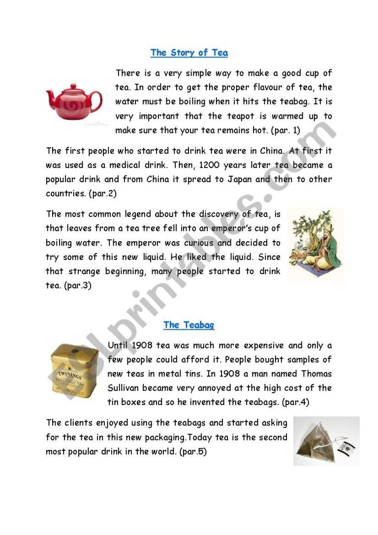 The Story Of Tea Reading Comprehension ESL Worksheet By Doreen7834