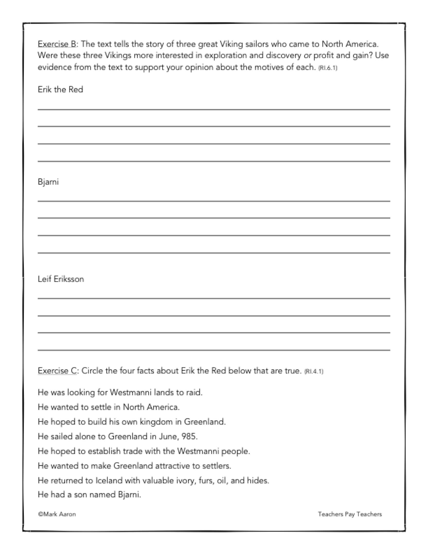 Viking Reading Comprehension Worksheet