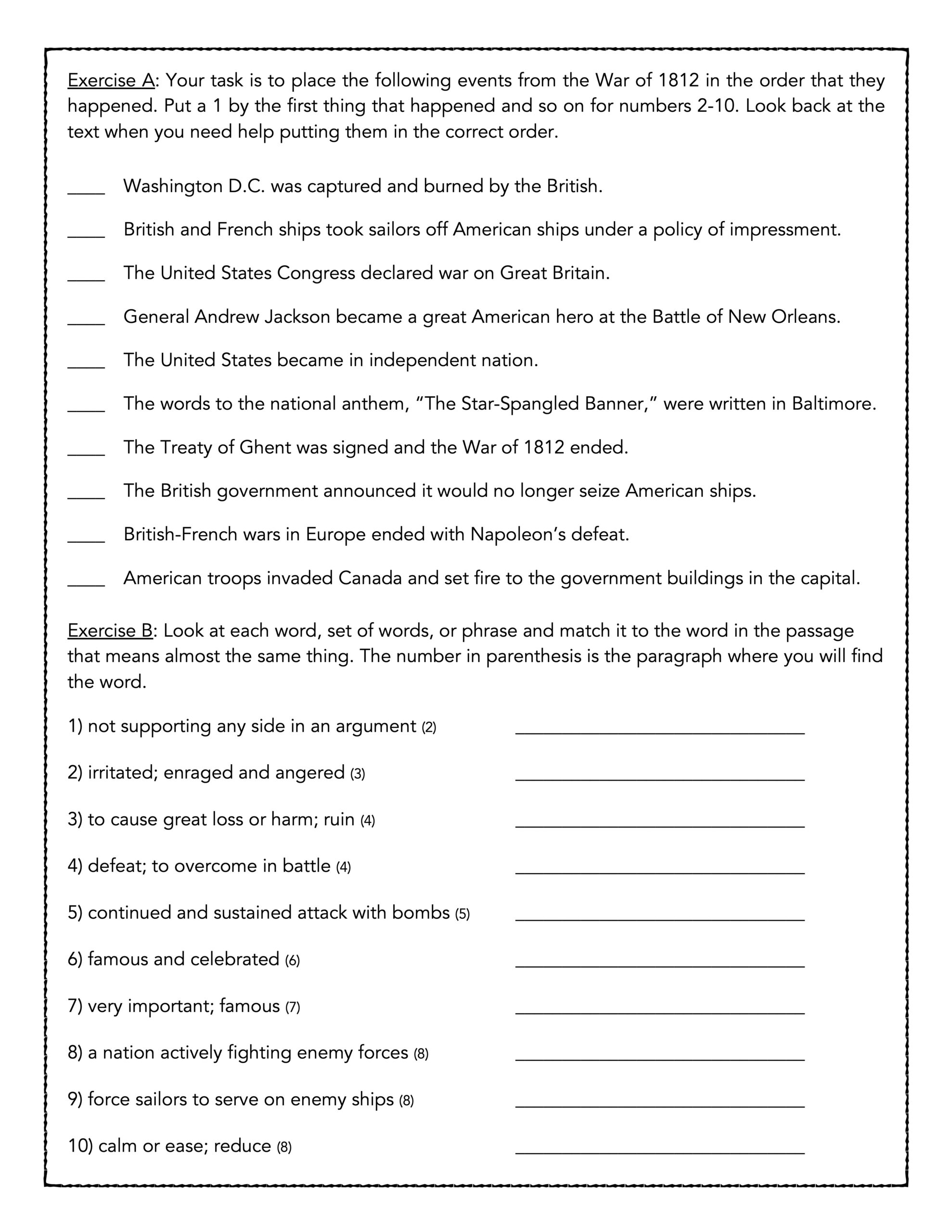 The War Of 1812 History Reading Passage And Assessment Classful