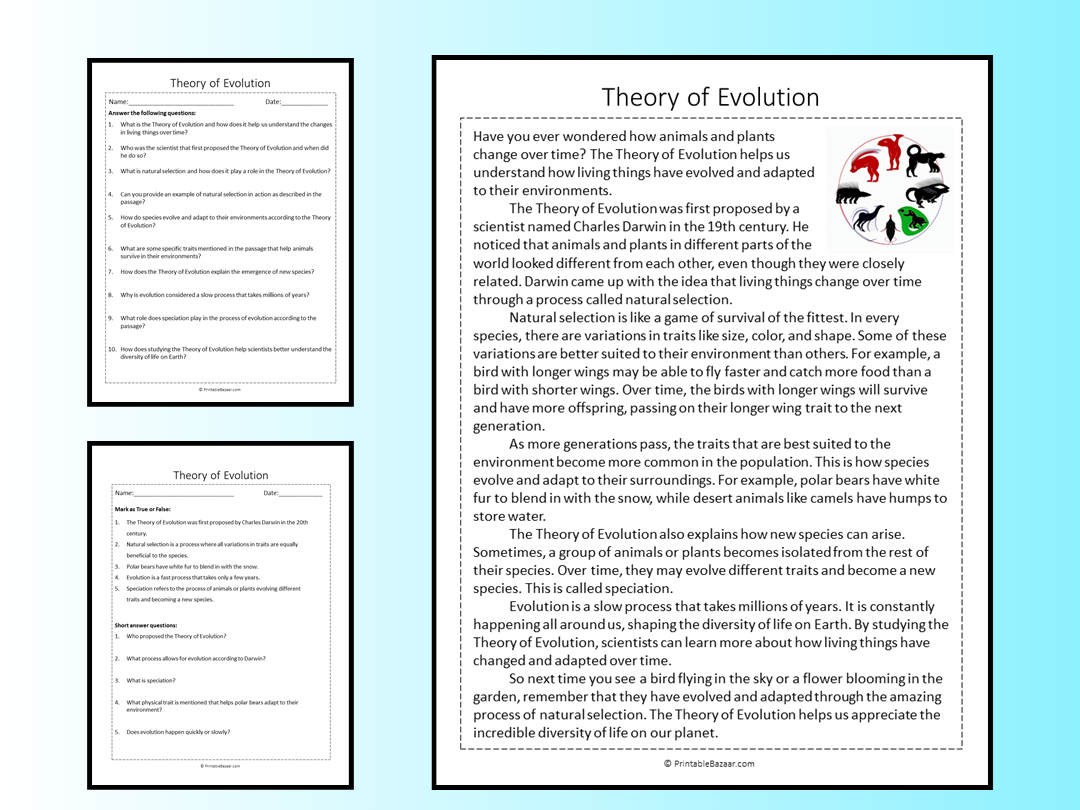 Evolutionist Reading Comprehension Worksheet Middle School