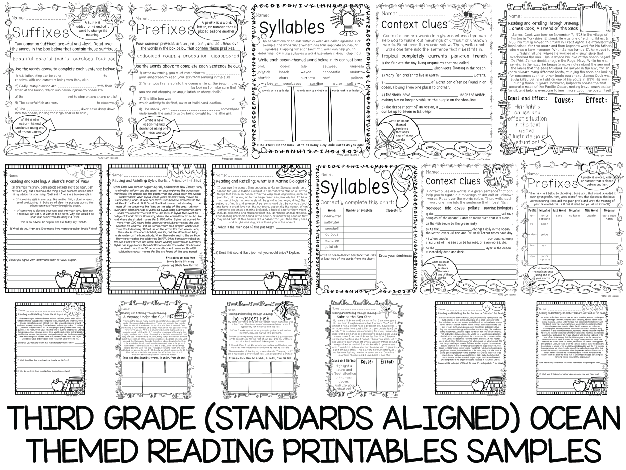 Third Grade Ocean Themed Worksheets 100 Standards Aligned Printables Made By Teachers