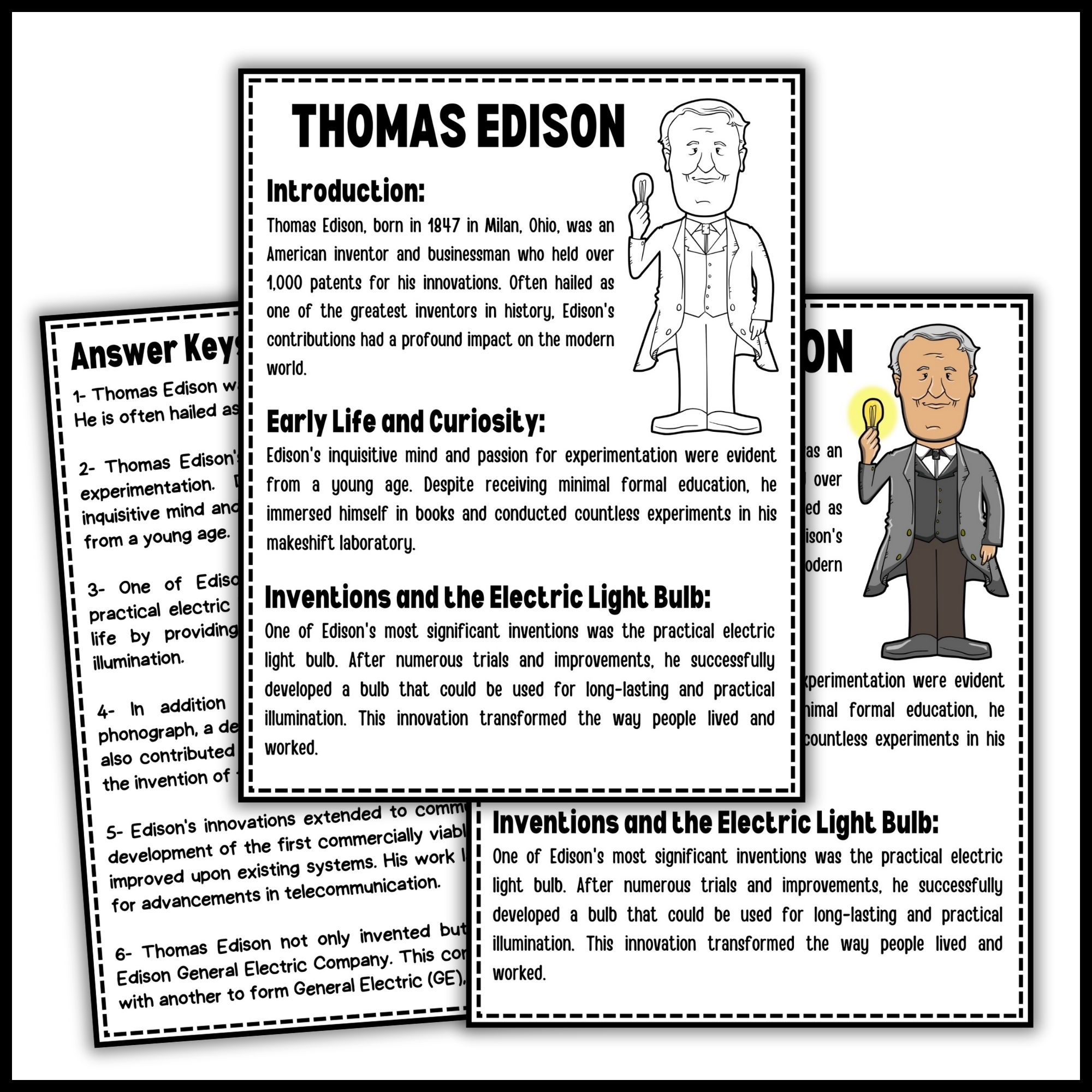 Thomas Edison Reading Comprehension Passage U0026 Questions Made By Teachers