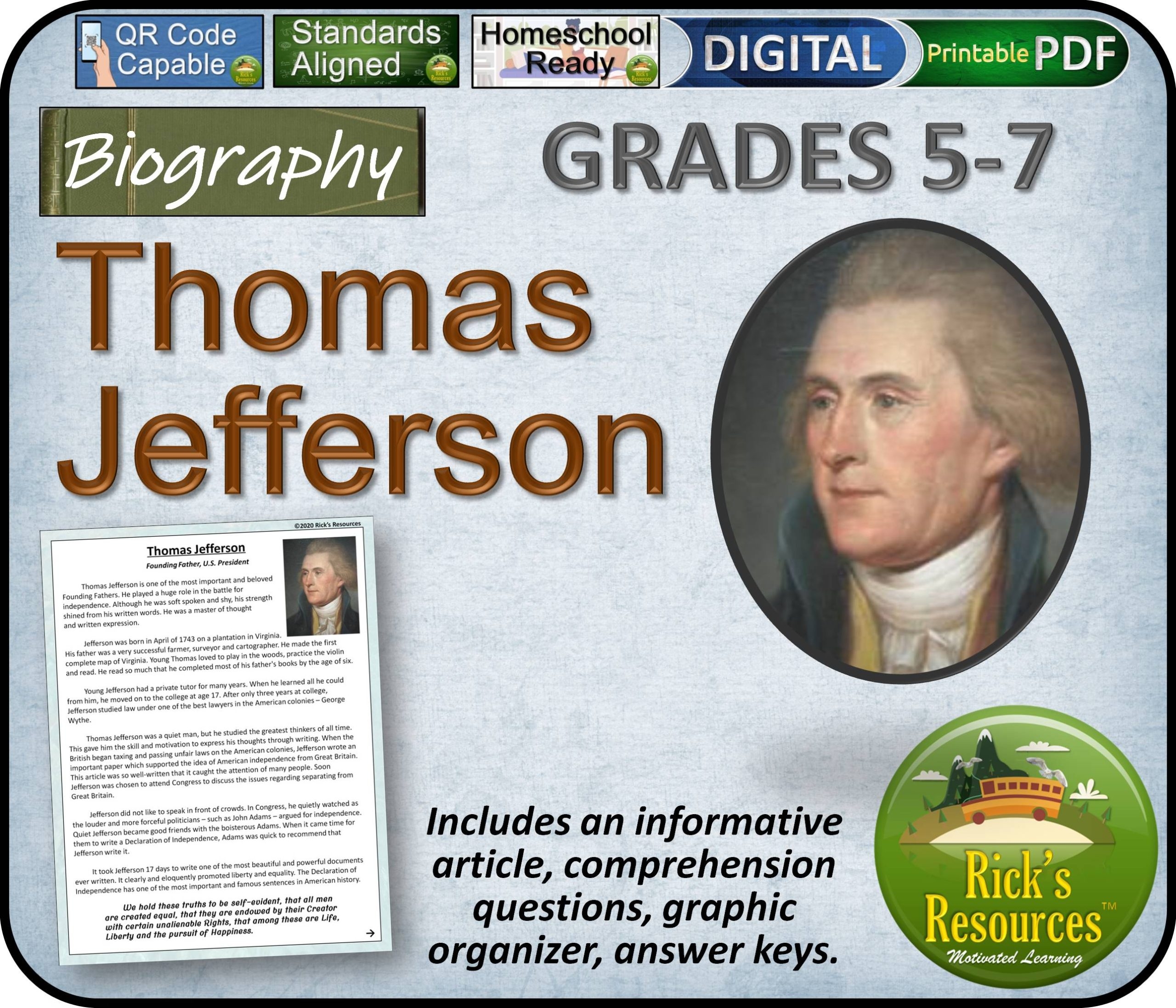 Thomas Jefferson Biography Reading Comprehension 