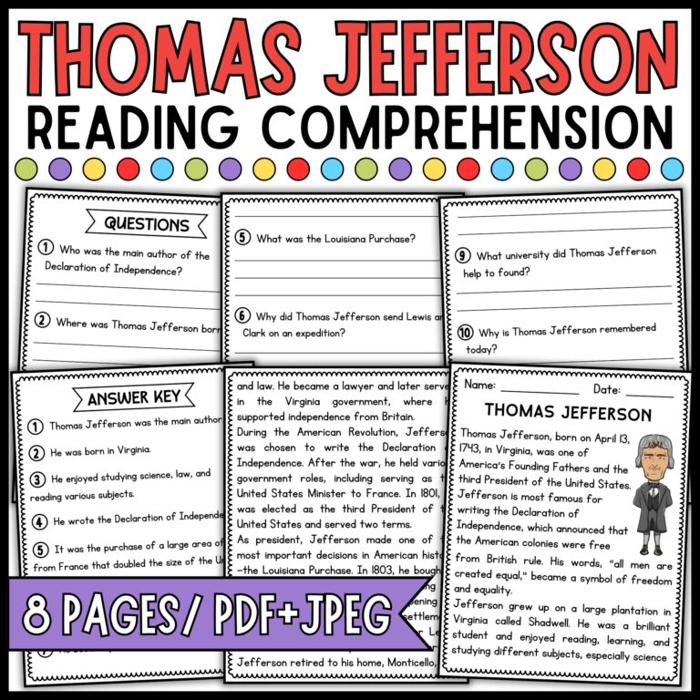 Thomas Jefferson Reading Comprehension Passage U0026 Questions Presidents Day Made By Teachers