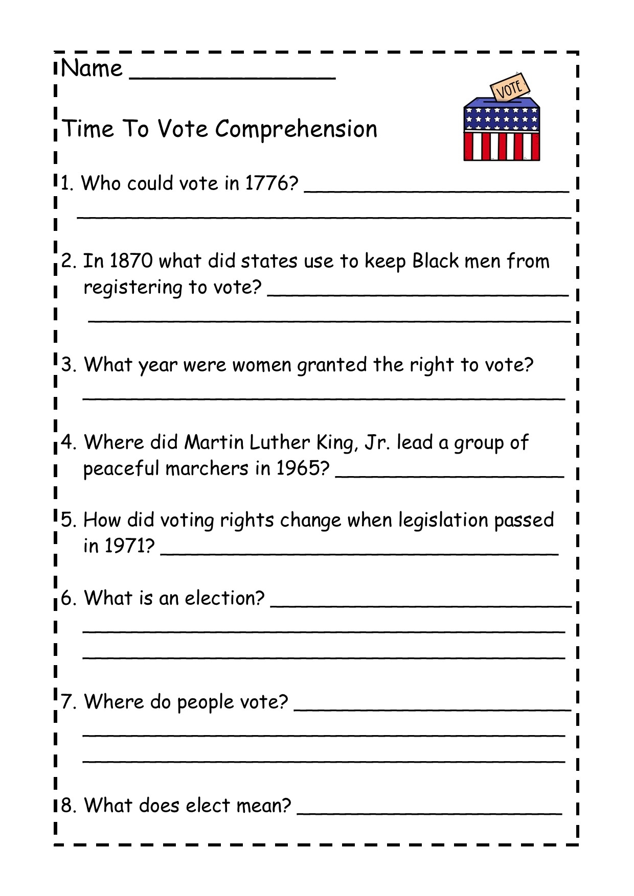 1968 Election Reading Comprehension Worksheet