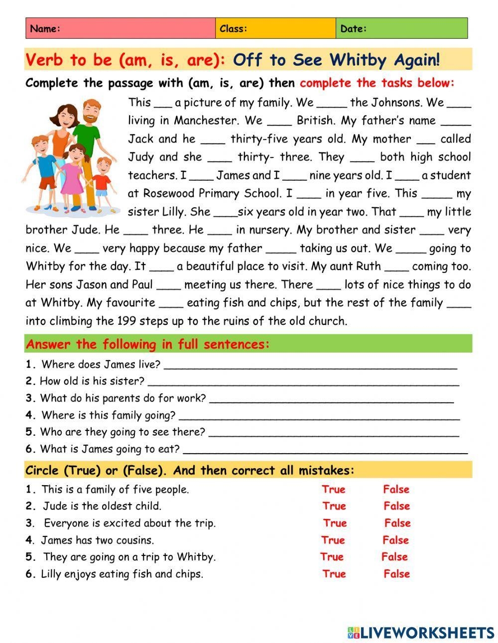 To Be Reading Comprehension WH Questions Worksheet Live Worksheets Worksheets Library