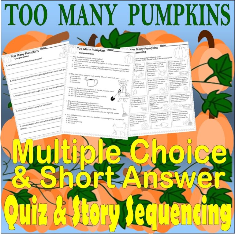 Too Many Pumpkins Fall Reading Comprehension Quiz U0026 Story Sequencing Worksheets Classful