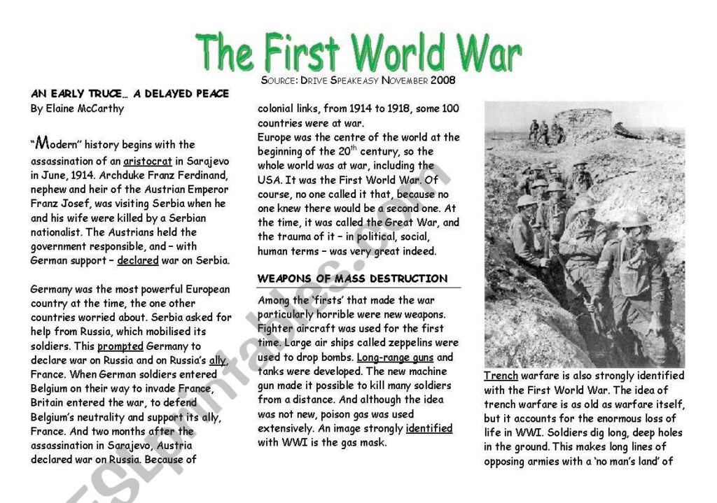 World War I Reading Comprehension Worksheets - Reading Comprehension ...