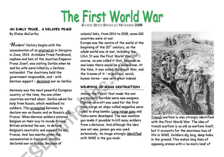Topic The First World War ESL Worksheet By St phanie Debruyne