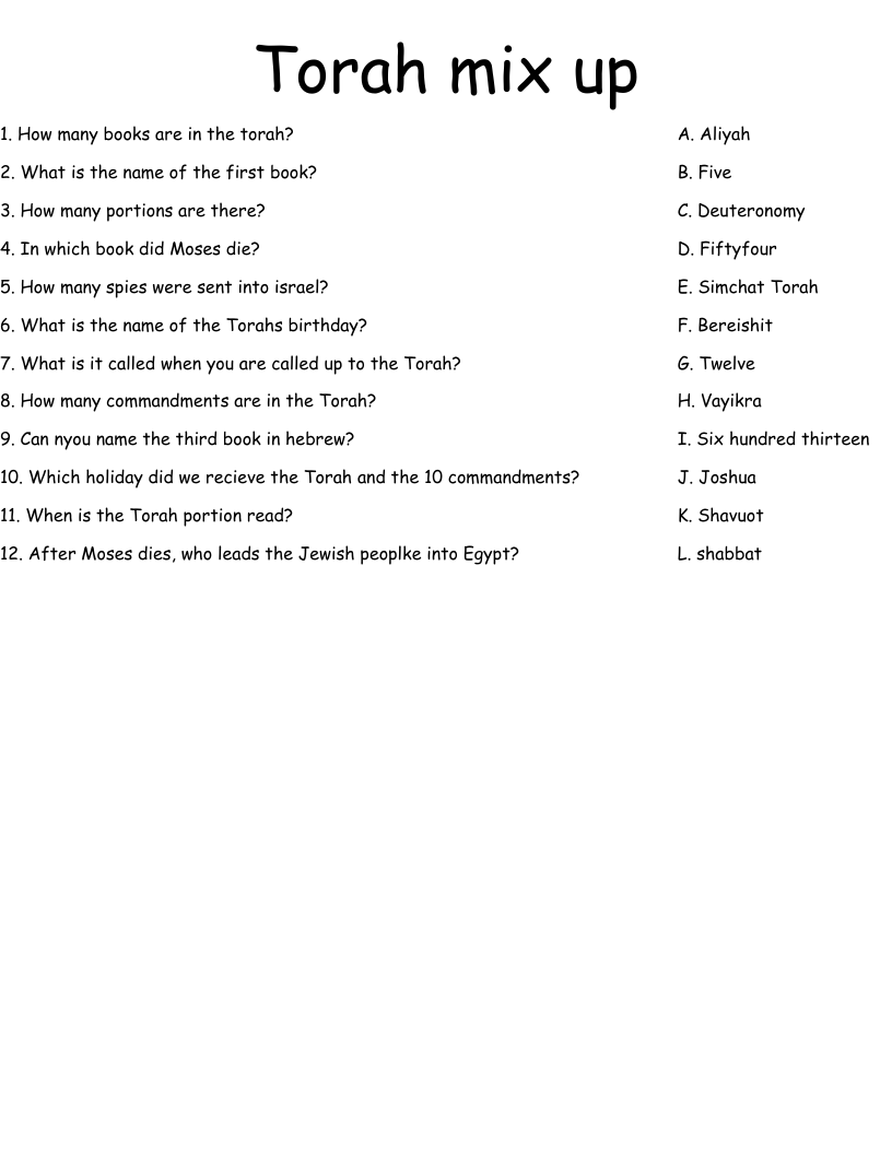 Torah Mix Up Worksheet WordMint