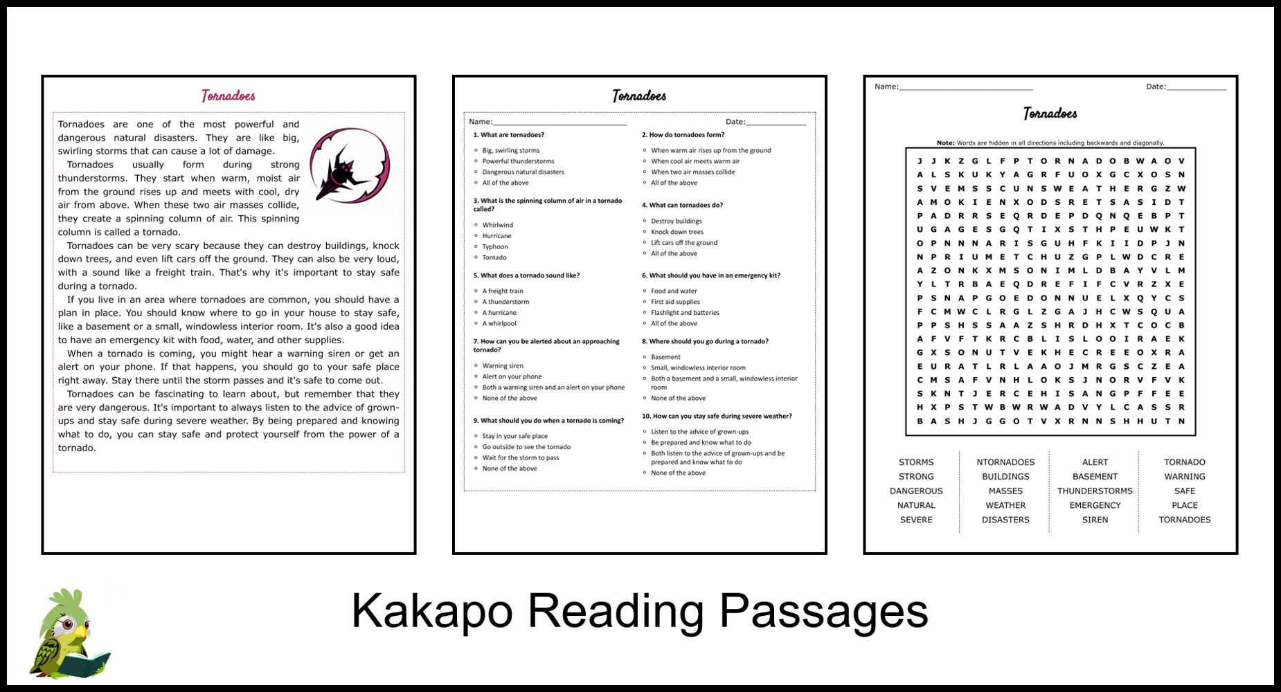 Tornadoes Reading Comprehension And Word Search Teaching Resources
