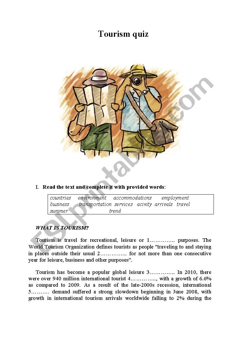 Tourism Reading Comprehension ESL Worksheet By Kasia Ka