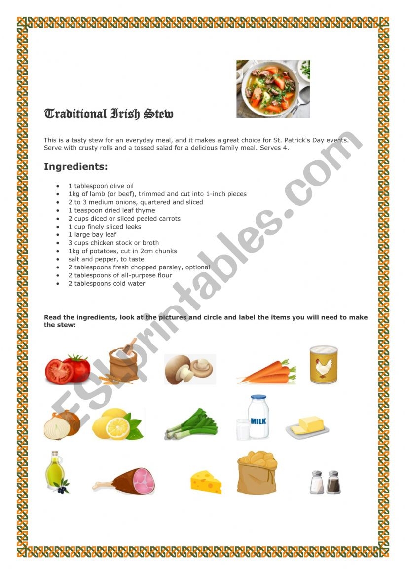 Recipes Reading Comprehension Worksheets