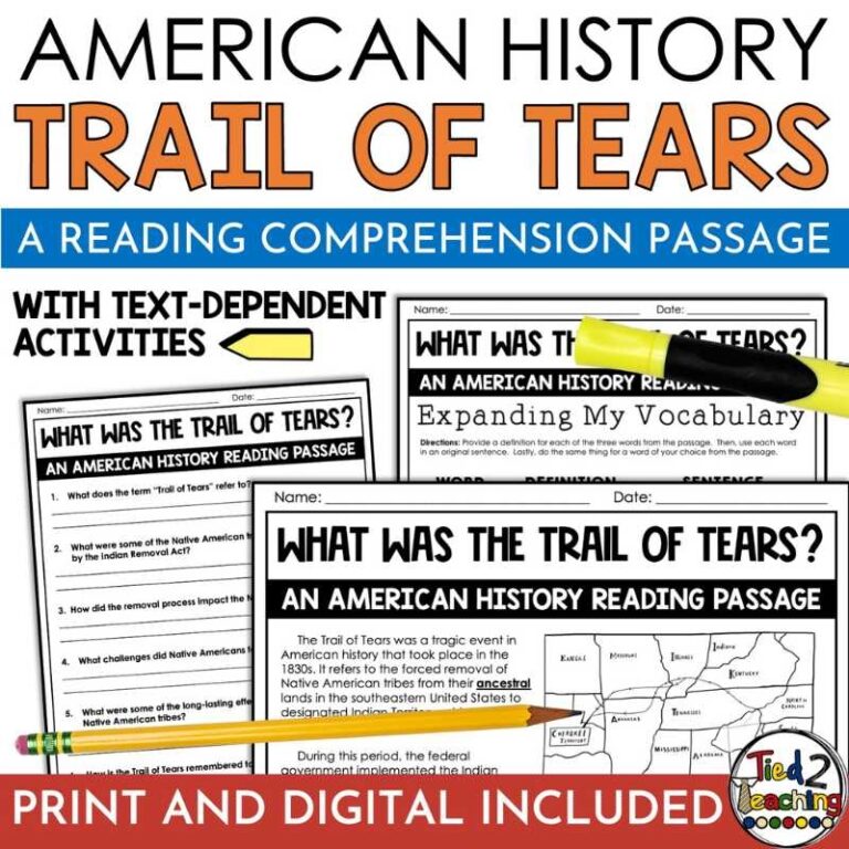 Trail Of Tears Reading Passage And Questions Westward Expansion Activities Tied 2 Teaching