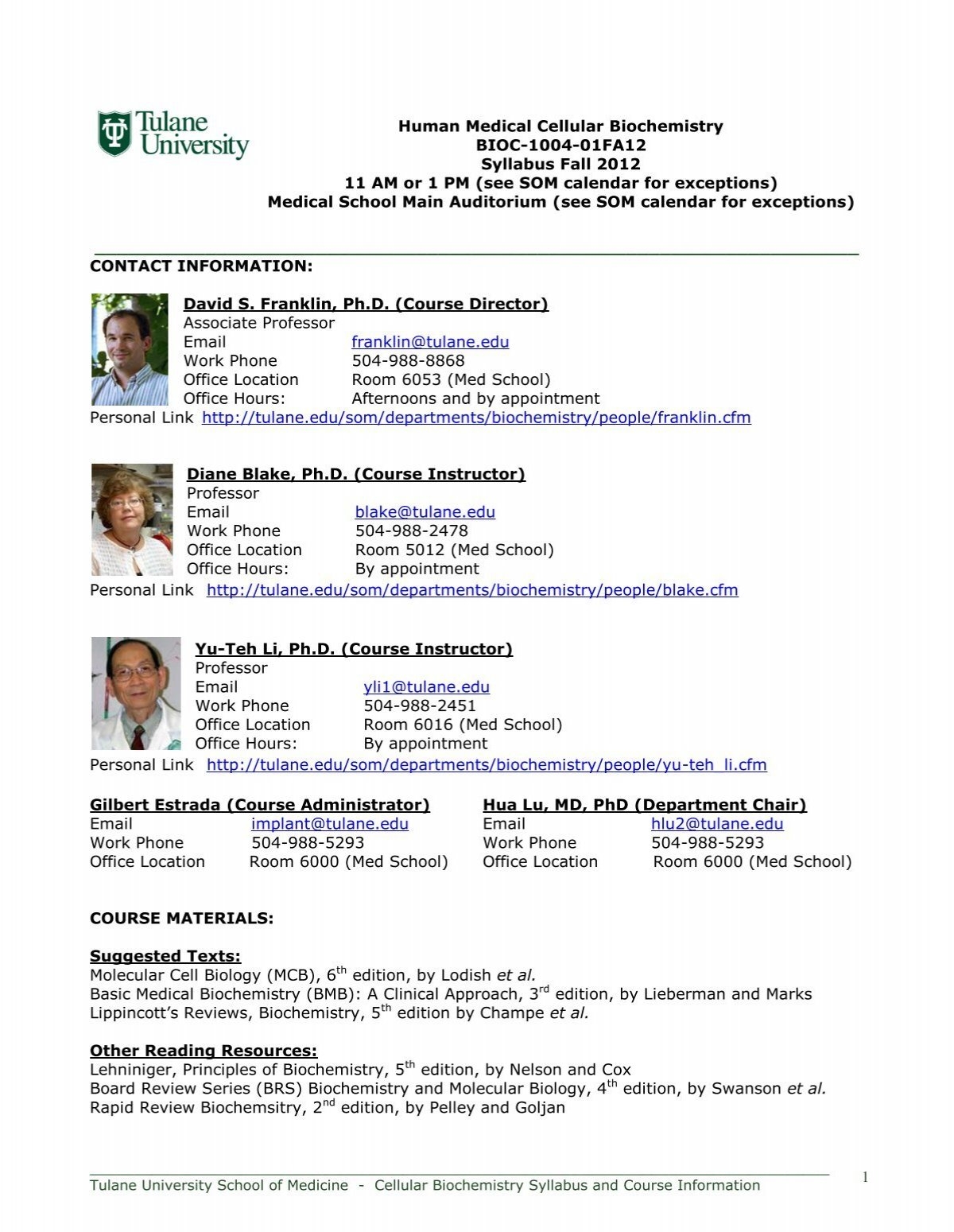 TU SOM Syllabus Template TMedWeb Tulane University