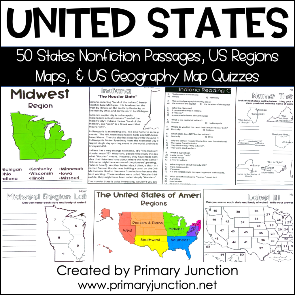 United States 50 States Reading Comprehension Passages Primary 