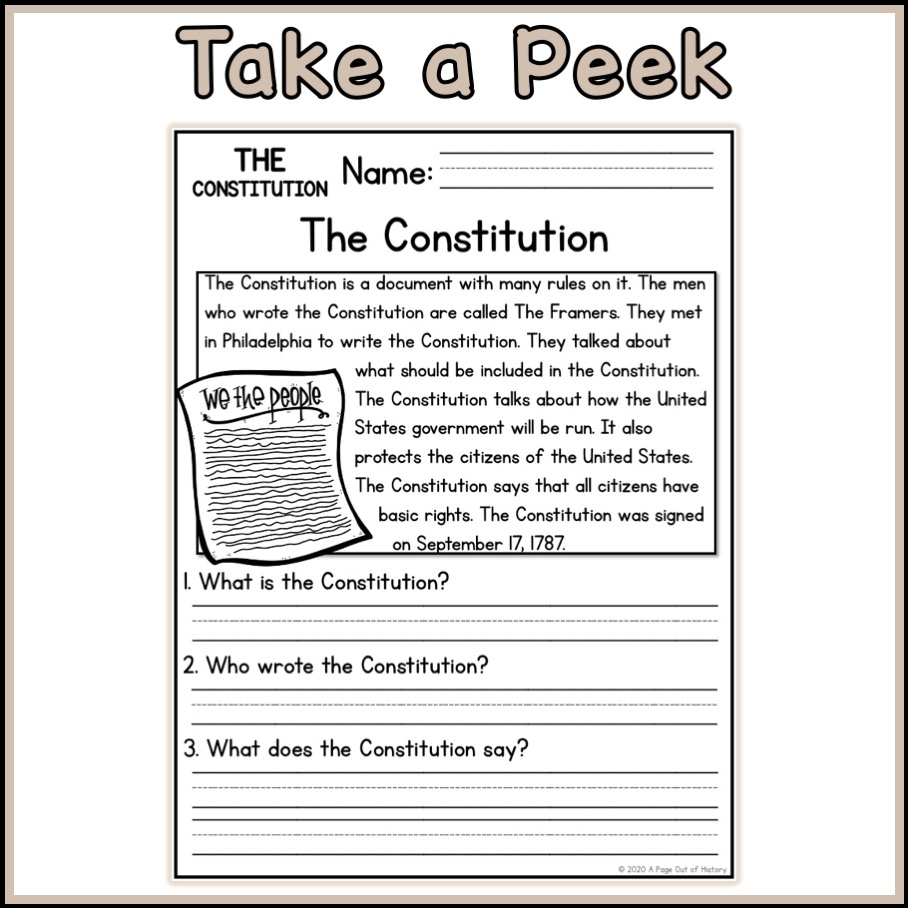 US Constitution Social Studies Reading Comprehension Passages K 2 Made By Teachers