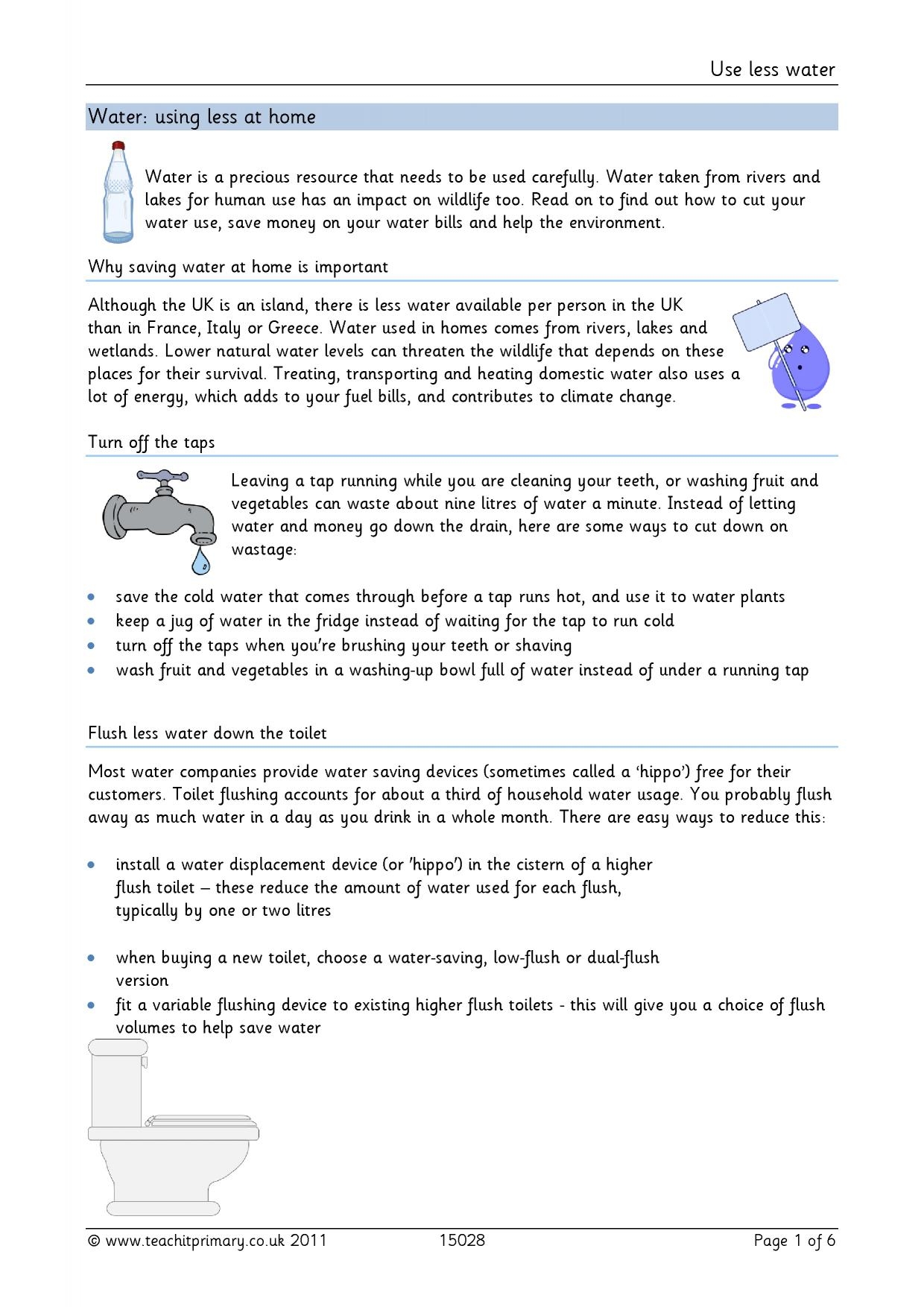 Use Less Water Persuasive Writing KS2 Teachit