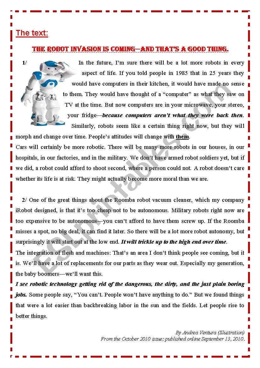 Useful Reading Comprehension Task ROOMBA ROBOT Unit 3 Lesson 1 4th Tunisian Students ESL Worksheet By Nourmidou