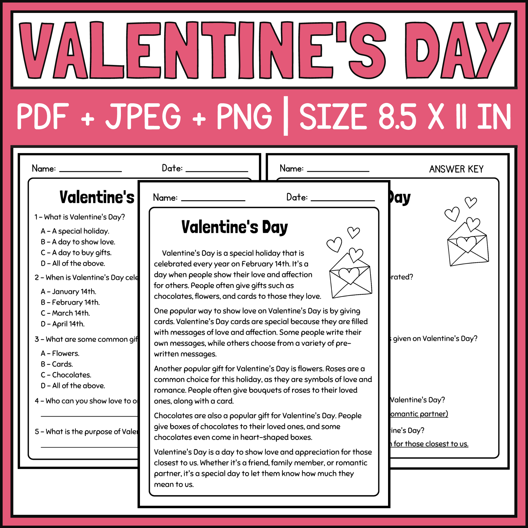 Valentine s Day Article And Reading Comprehension Questions