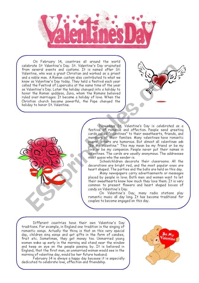 Reading Comprehension Worksheets Valentines Day
