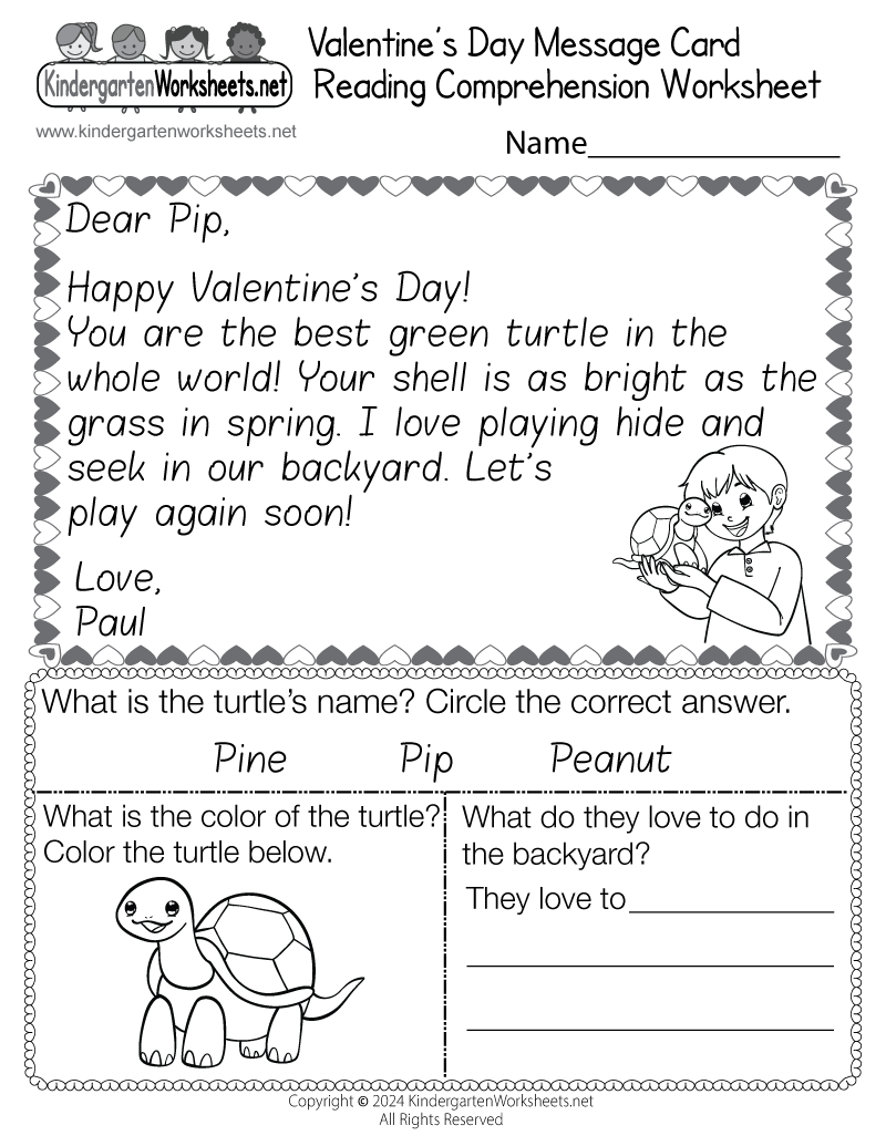 Valentine s Day Reading Comprehension Worksheet Free Printable 