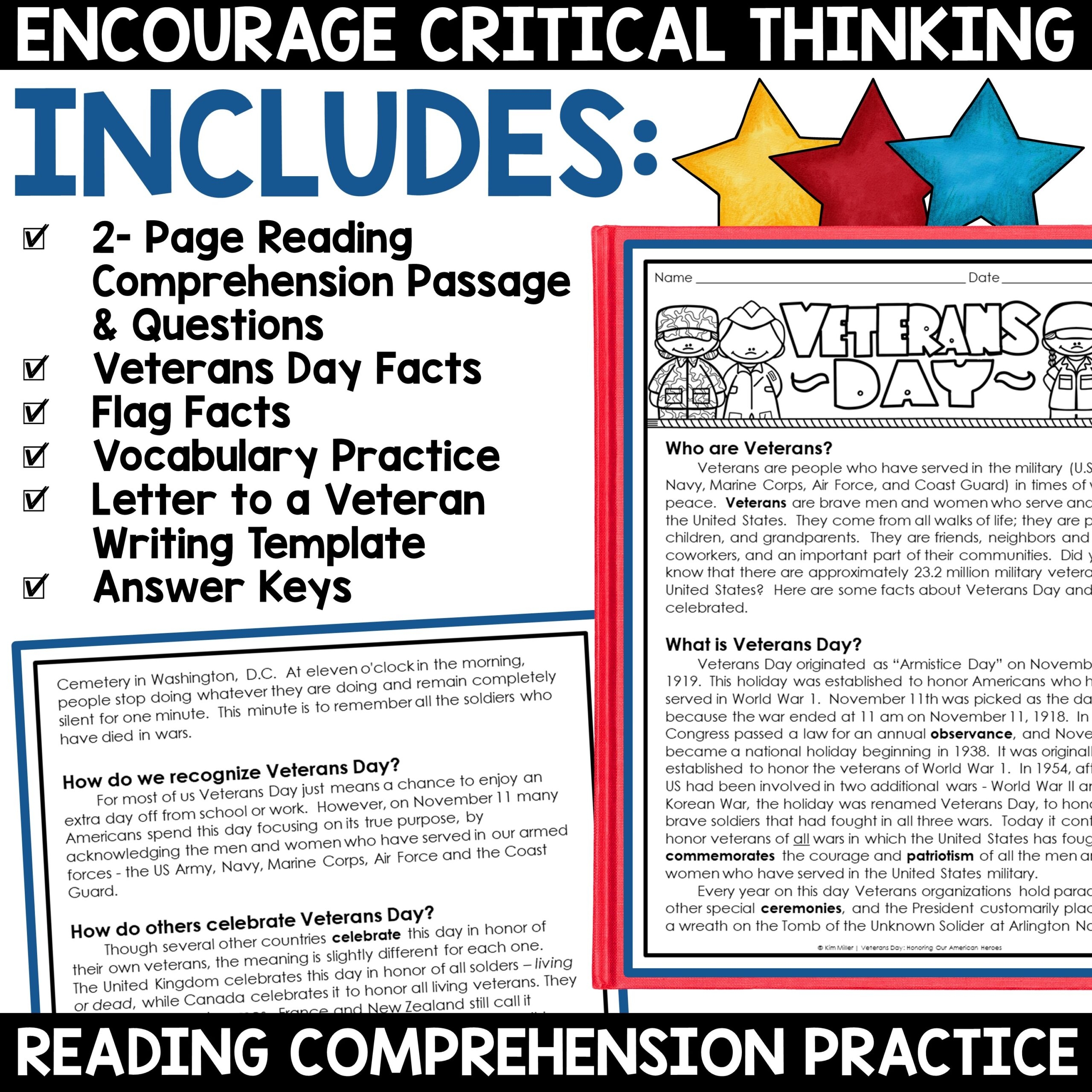 Veterans Day Reading Comprehension Worksheets