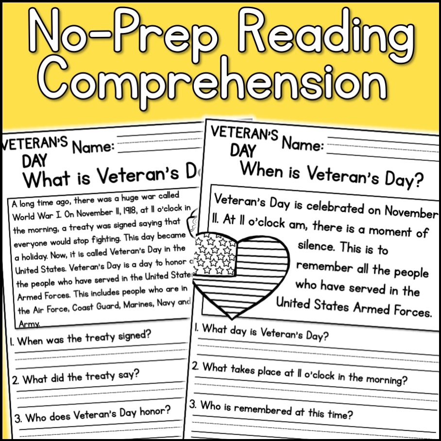 Veterans Day Holidays Reading Comprehension Passages K 2 Made By Teachers