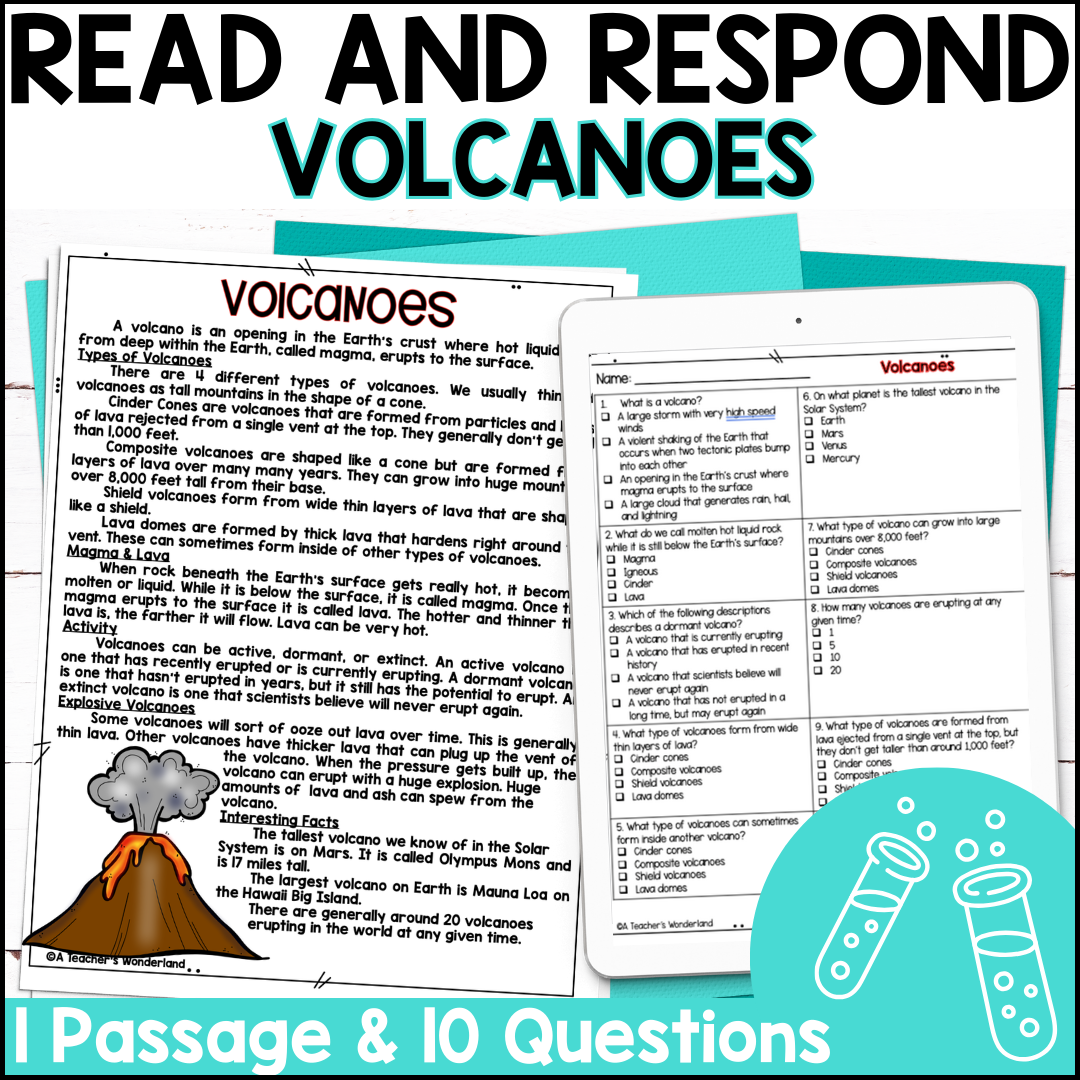 Volcanoes Reading Passage Comprehension U0026 Quiz Science Centers 