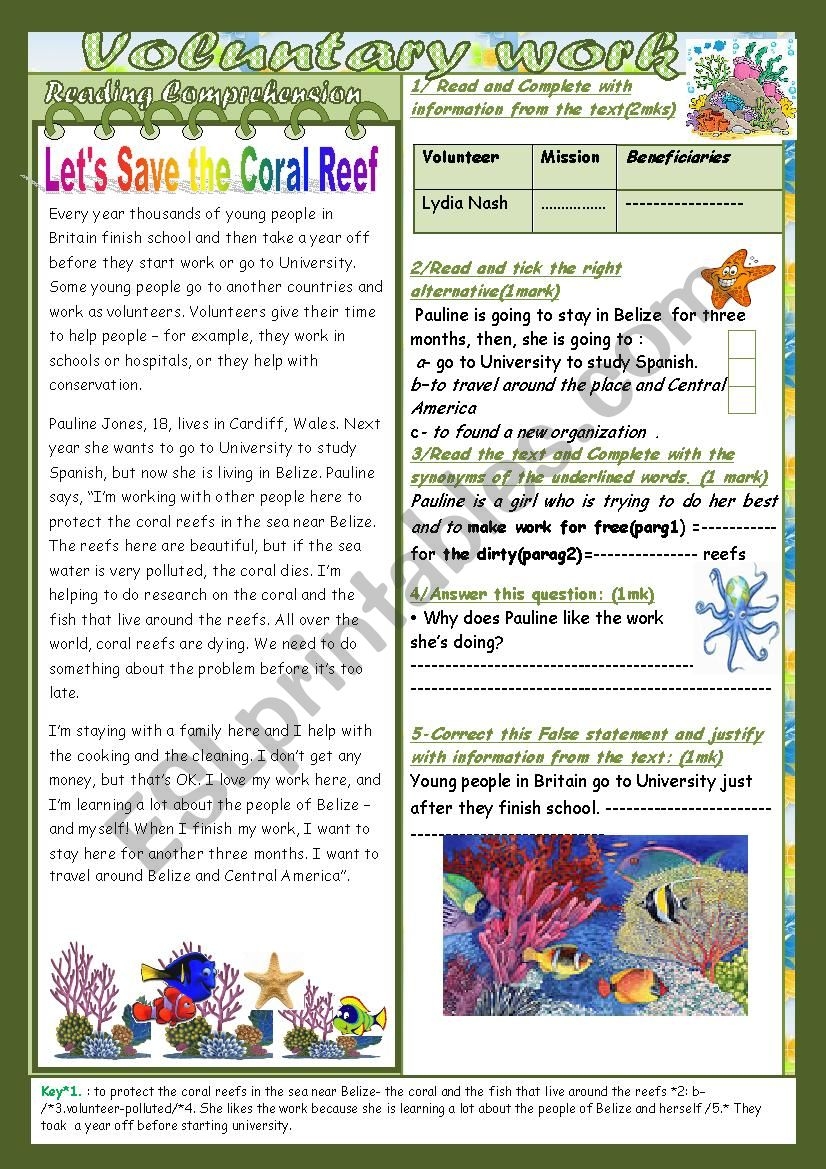Coral Reef Reading Comprehension Worksheets
