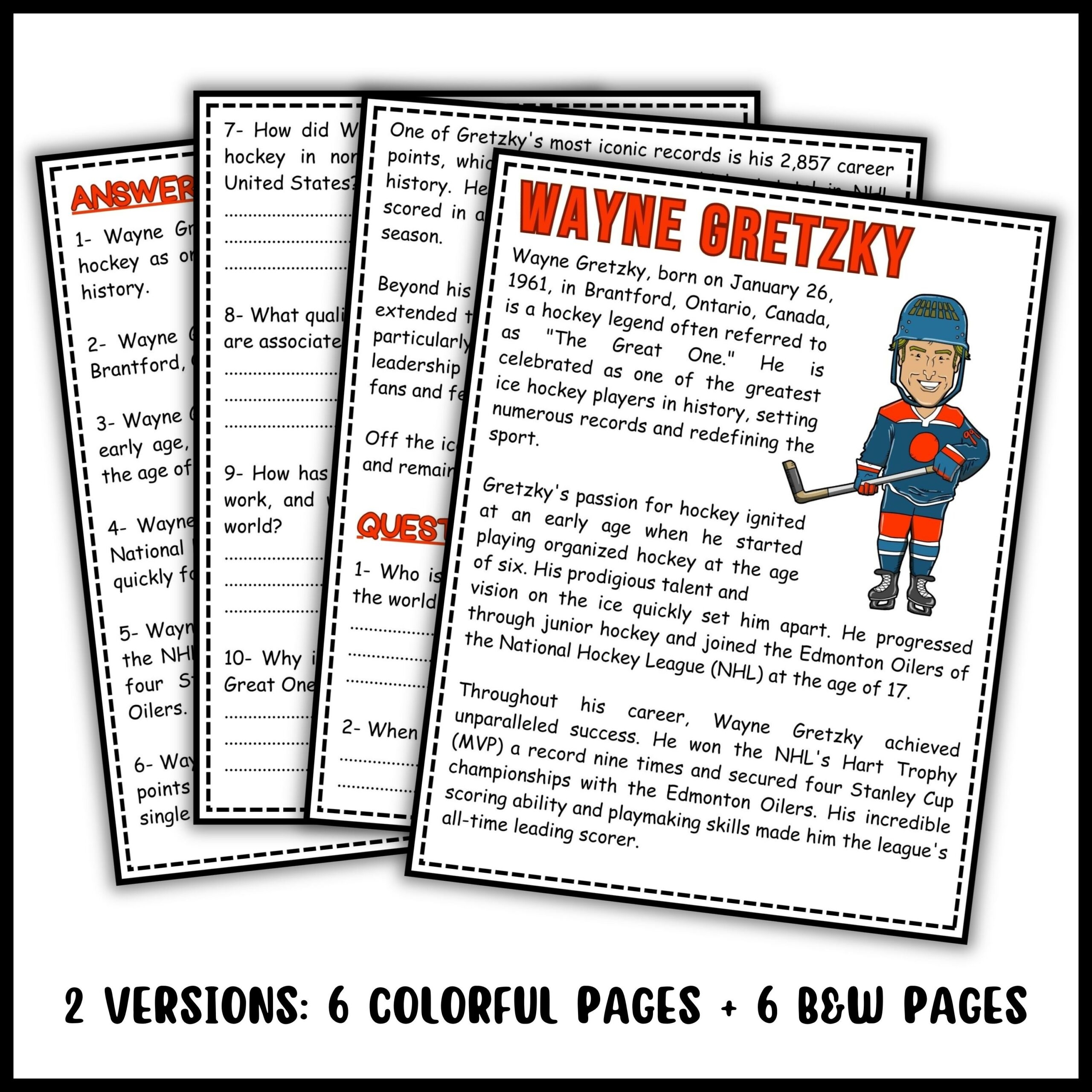 Wayne Gretzky Reading Comprehension Passage And Questions Made By Teachers