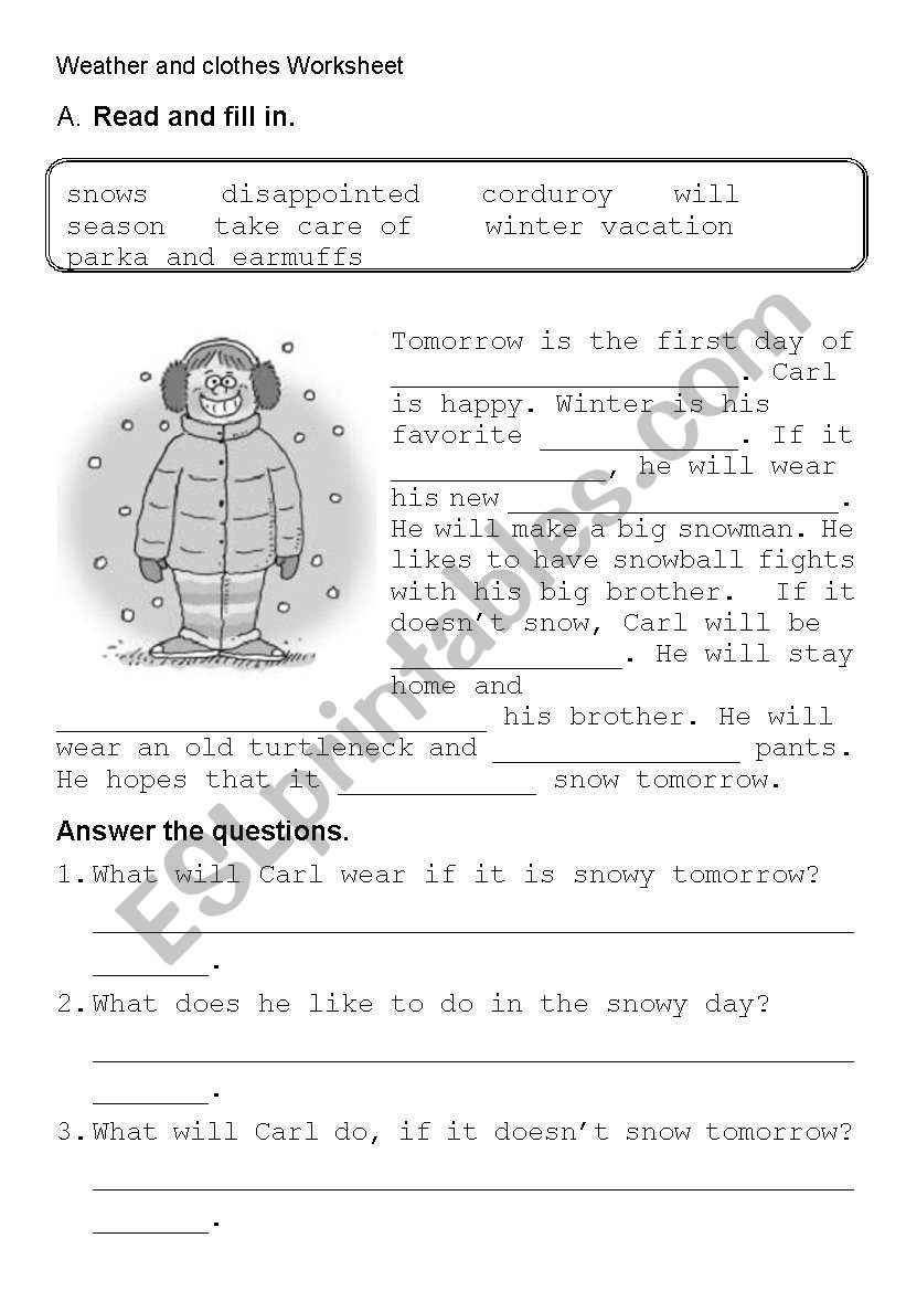 Weather Clother Reading Fill In ESL Worksheet By Kangaroo1106