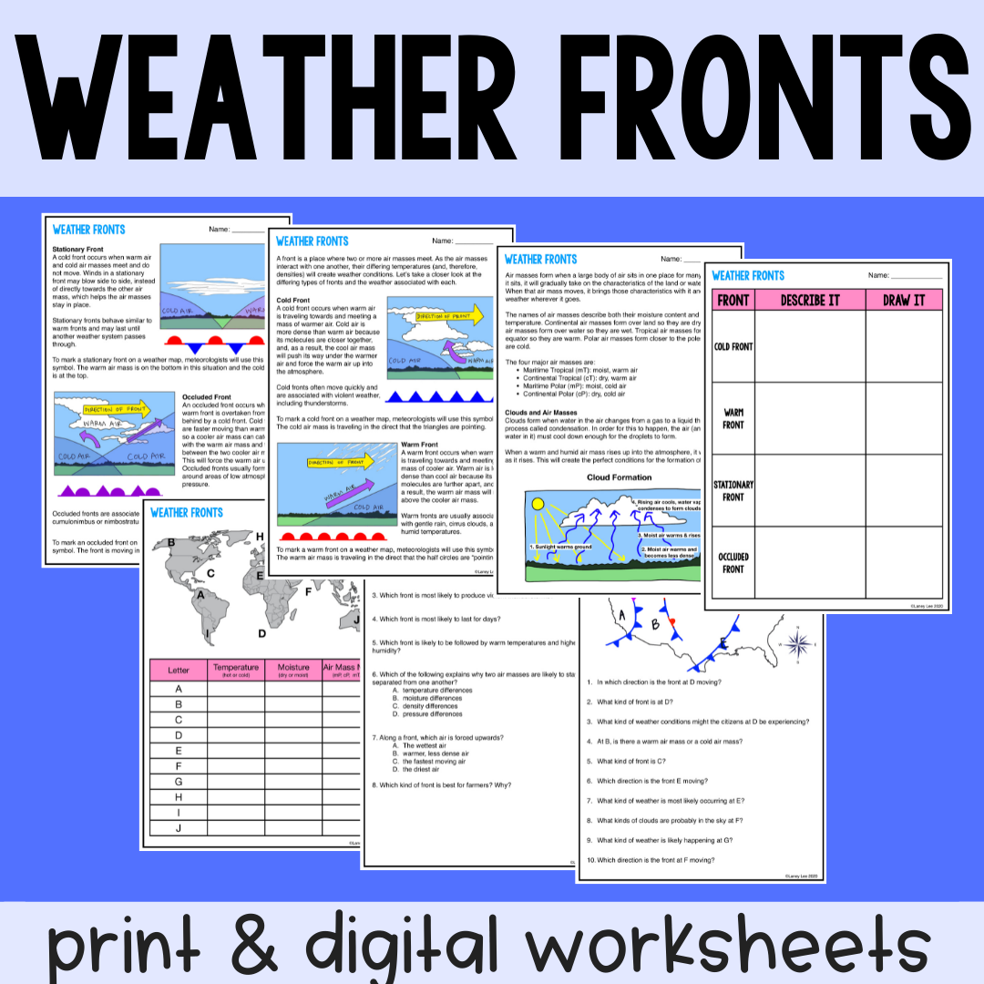 Weather Fronts U0026 Air Masses PDF U0026 Digital Guided Print Version