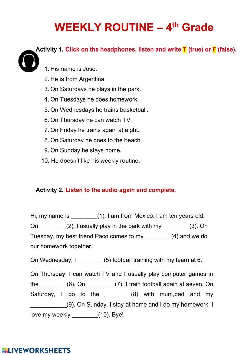 Live Worksheets Reading Comprehension Grade 4