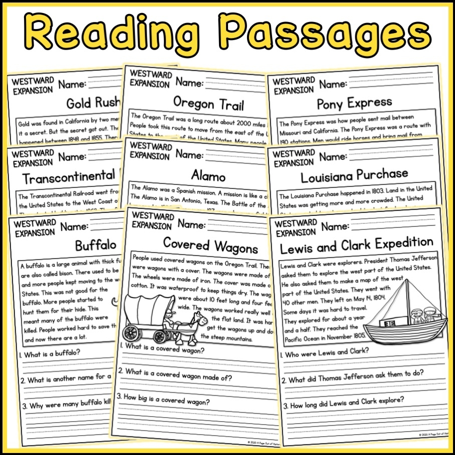 Westward Expansion Social Studies Reading Comprehension Passages K 2 Made By Teachers